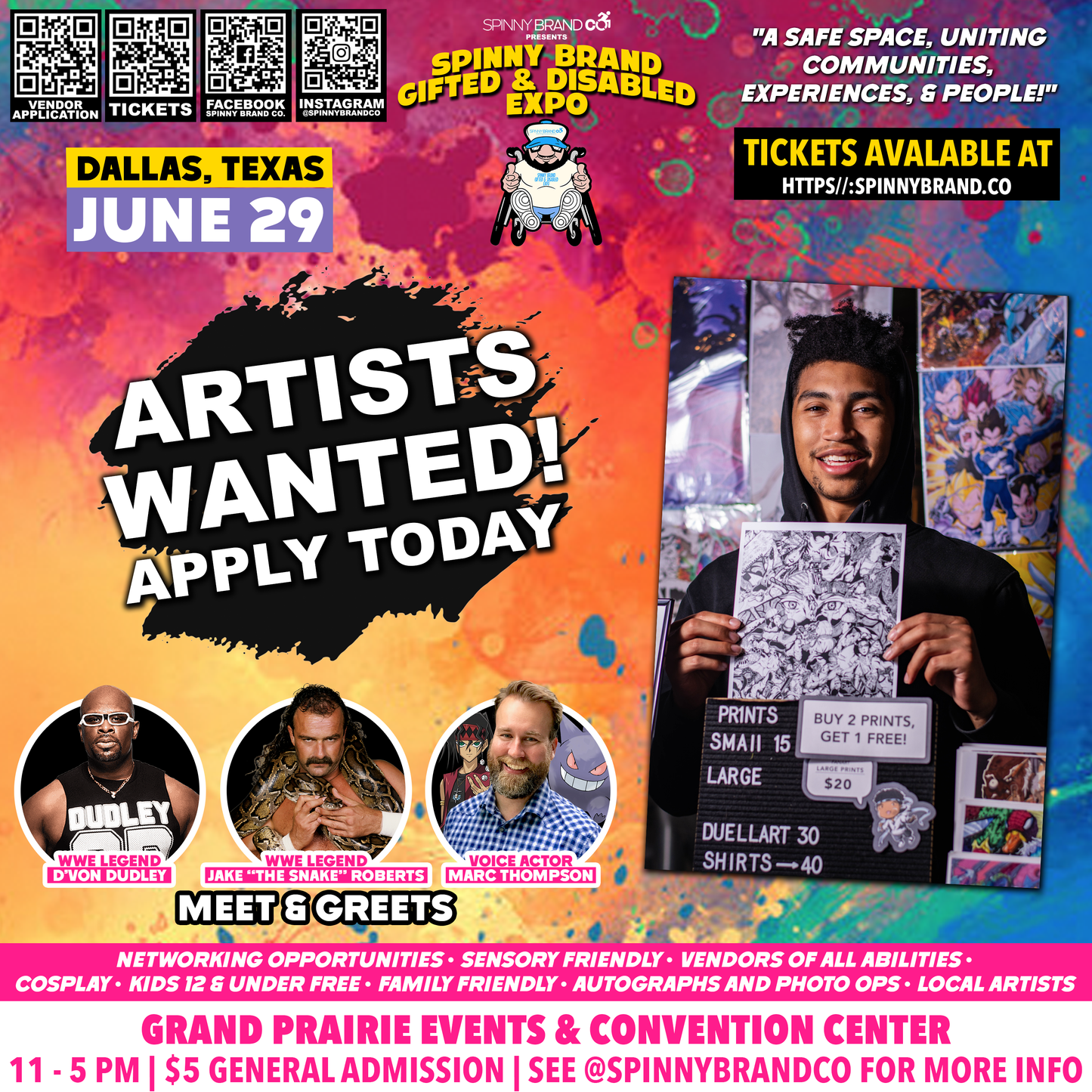 General Admission Tickets June Spinny Brand Gifted & Disabled Expo w Jake "The Snake" Roberts, D'Von Dudley & Marc Thompson