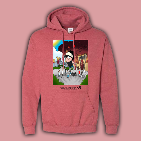 SPINNY BRAND CO. "HAPPIEST" PLACE ON EARTH CREAM SCARLET RED HOODIE (PRE ORDER)