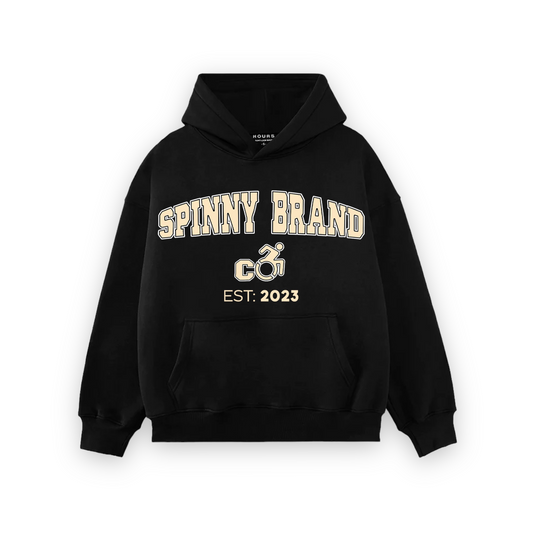 SPINNY BRAND CO. BLACK w/ CREAM COLLEGE HOODIE