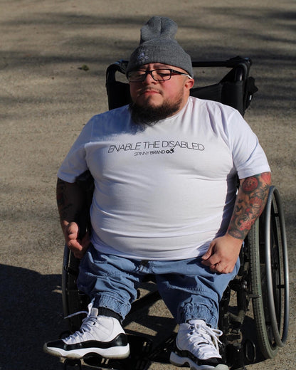 SPINNY BRAND CO. “ENABLE THE DISABLED” WHITE T-SHIRT